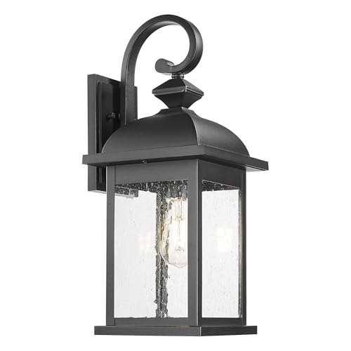 FEMILA Outdoor Wall Sconce, 21" Large Outdoor Wall Lantern Porch Lights for Entryway, Patio, Garage, Doorway, Anti-Rust Waterproof, UL Listed, 4FD54B2 BK - color: Matte Black, Seeded Glass, size: 21", Single Unit