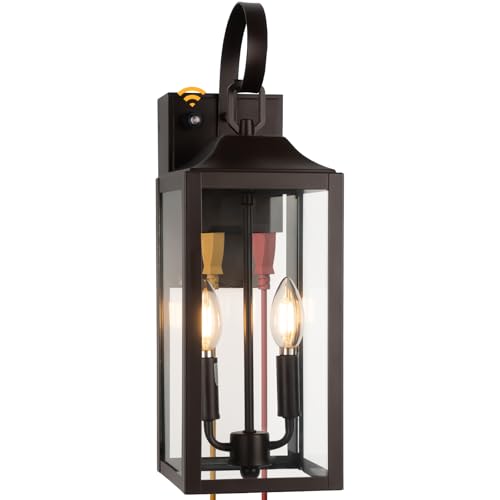 19 Inch Brown Dusk to Dawn Porch Lights with GFCI Outlet Built-in - color: Brown, size: 19 Inch Dusk to Dawn
