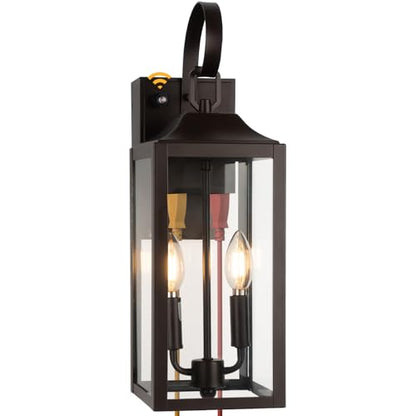 19 Inch Brown Dusk to Dawn Porch Lights with GFCI Outlet Built-in - color: Brown, size: 19 Inch Dusk to Dawn