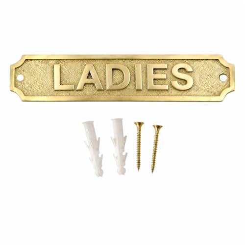 Brass LADIES Door Sign Plaque 22x5 cm Wall Mount Washroom Restroom Signage Plate with Screws for Home Office Hotel Bathroom Identification & Facility Labeling - color: LADIES