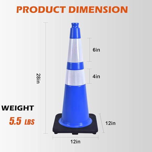 8-Pack Blue Reflective Traffic Cones 28" - Road Safety - color: Blue, size: 28inch