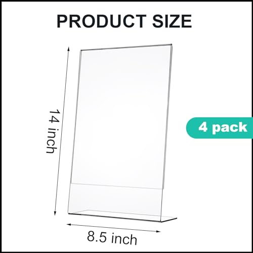 Wenqik 4 Packs 8. 5" x 14" Sign Holders Vertical l Shape Frame Acrylic Document Holder Side Loading Clear Flyer Holder Slanted Desk Paper Display Stand Graphic Poster Shelf for Restaurants Office