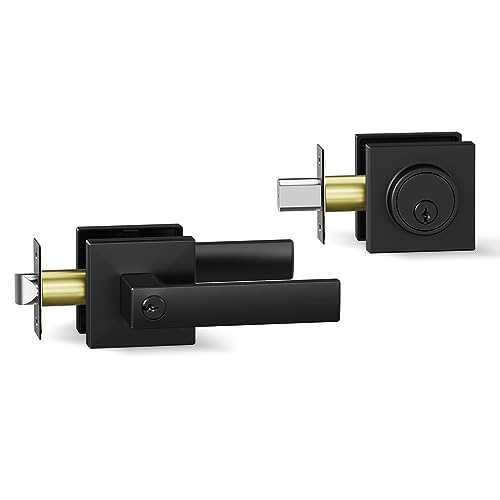 Deadbolt Lock and Door Knob Set,Exterior Door Lock Set, Entry Door Locksets for Front Door Handle with Single Cylinder Deadbolts, 1 Pack Matte Black. - size: 1 Pack