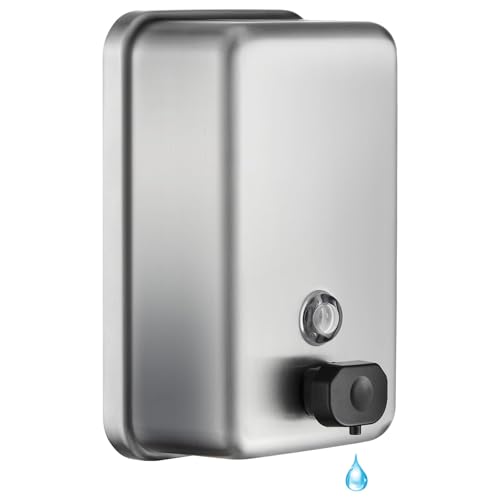 Commercial Wall Mount Soap Dispenser - Stainless Steel Bathroom Hand Soap 38.8oz Liquid - Anti-Leak Pump and Large Capacity Brushed Refillable - size: Vertical 38.8oz