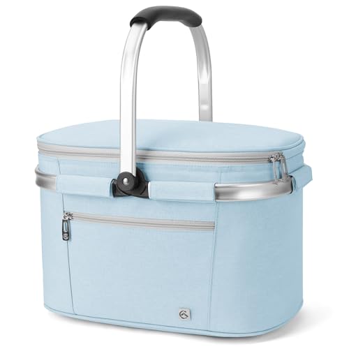 ALLCAMP Picnic Basket, 22L Insulated Cooler Foldable, Thick, Light Blue - color: Light Blue, size: Medium