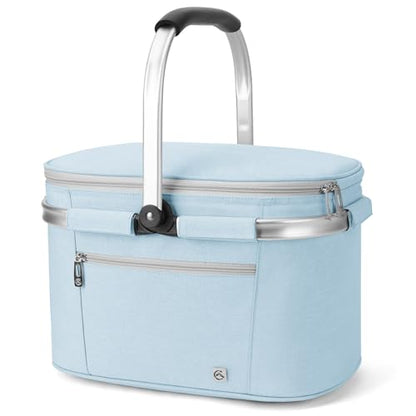 ALLCAMP Picnic Basket, 22L Insulated Cooler Foldable, Thick, Light Blue - color: Light Blue, size: Medium
