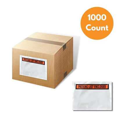 PSBM 1000 PCS, 5.5 x 10 Inch, Panel Face Back Side Load Packing List Envelopes, Orange/Black Printed for Invoices & Slips