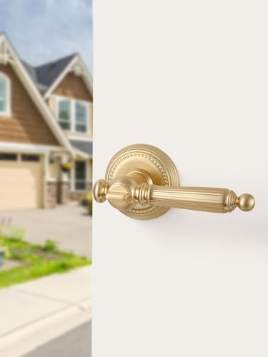 1 Pack Gold Door Lever with Lock and Key Entry Satin Brass Door Handle Door Lever Brushed Gold Bedroom and Bathroom Zinc Alloy - color: Satin Brass