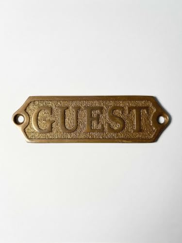 Vintage Metal Guest Door Sign, Antique Brass Finish Restroom Plaque, Decorative Cast Metal Door Plate for Guest Room, Bathroom, Farmhouse Home, Hotel, Office, Restaurant, Rustic Industrial Wall Decor - color: GUEST