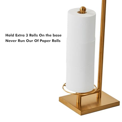 Toilet Paper Holder with Tray At the Top, Heavy-Weighted Base No Wobbly, Freestanding Toilet Paper Rolls Stand, Hold Extra 3 Paper Rolls On the Base (Gold) - color: Gold