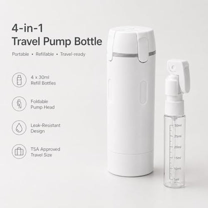 4-in-1 Travel Dispenser Bottle, TSA Approved Leak Proof Refillable Travel Toiletry Containers for Lotion & Cream, 4 Pack 30ml Trip Kit with Labels, Portable for Business Trip & Daily Use (White) - color: White