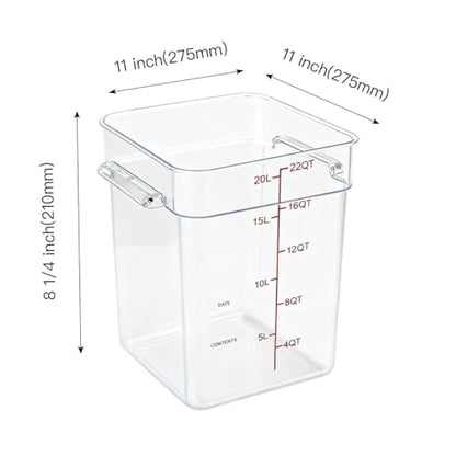 4 Pack Food Storage Containers with Red Lids, 22.0 Qt - Square, Clear, Polycarbonate, for Restaurant Commercial Kitchen and Home party - color: 22.0 Qt-Red Lids