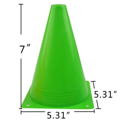 Mirepty 7 Inch Plastic Traffic Cones Sport Training Agility Marker Cone - color: Green, 12 Pack