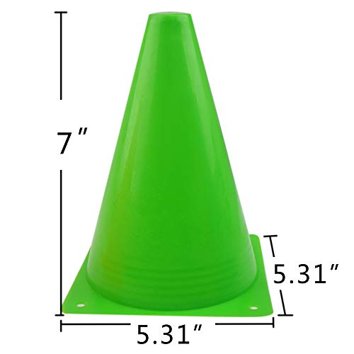 Mirepty 7 Inch Plastic Traffic Cones Sport Training Agility Marker Cone - color: Green, 12 Pack