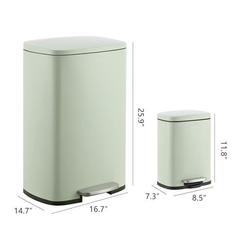 happimess Connor 2-Piece Iron Trash Can, Pistachio Gelato - color: Pistachio Gelato
