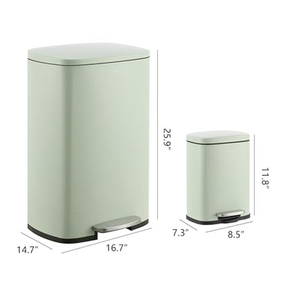happimess Connor 2-Piece Iron Trash Can, Pistachio Gelato - color: Pistachio Gelato