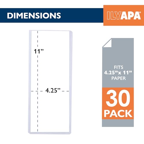 Ilyapa Restaurant Menu Covers 4.25 x 11 Inch - 30 Pack, Single Page, 2 View Clear Sleeves Holder for Restaurant, Durable PVC Hard Plastic Menu Holder - color: Clear, size: 4.25 x 11