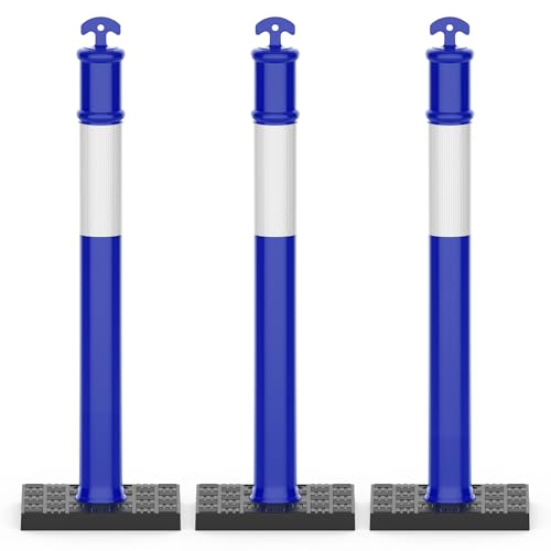 RoadHero 45 Inch Traffic Delineator Post Cones with Base, Blue, 3 Pack - color: Blue