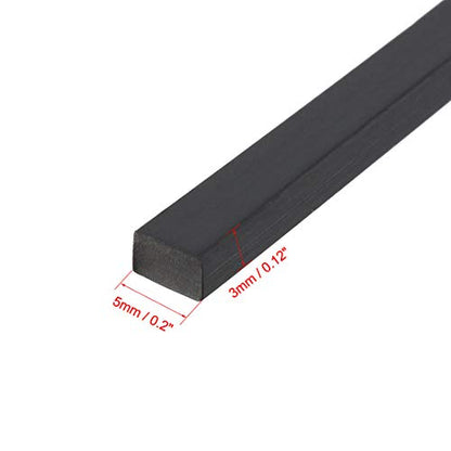 Solid Rectangle Rubber Seal Strip 5mm Wide 3mm Thick, 3 Meters Long Black