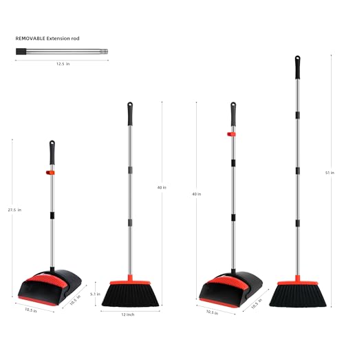 BSKLIN Broom and Dustpan Set for Home, 52" Long Handle Standing Broom Set with Dustpan Self-Cleaning Teeth for Hair Removal Heavy Duty Indoor Outdoor Sweeping Kit for Kitchen Garage (Black) - color: Broom-black
