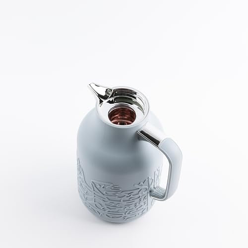 Jiwar Vacuum Flask 1 Liter Double Wall Insulation Keeps Drinks Hot or Cold Sleek Design Premium Thermos for Home Travel or Adventure By Otantik Home (Haze Blue & Silver) - color: Haze Blue & Silver