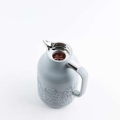 Jiwar Vacuum Flask 1 Liter Double Wall Insulation Keeps Drinks Hot or Cold Sleek Design Premium Thermos for Home Travel or Adventure By Otantik Home (Haze Blue & Silver) - color: Haze Blue & Silver