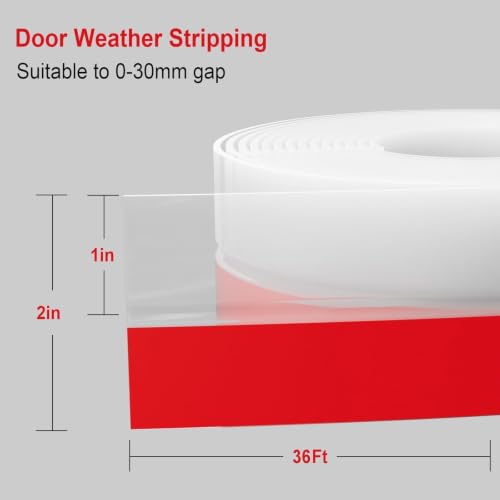 Silicone Weather Stripping Door Seal, 2 in x 36 ft, Self Adhesive - color: Clear, size: 2 Inch x 36 Feet