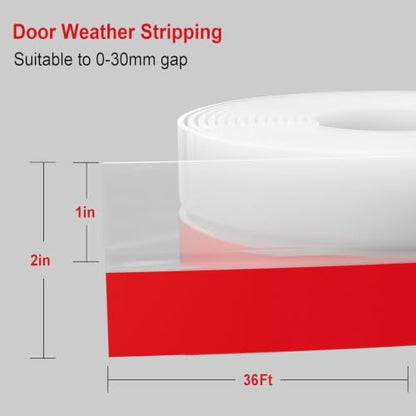 Silicone Weather Stripping Door Seal, 2 in x 36 ft, Self Adhesive - color: Clear, size: 2 Inch x 36 Feet