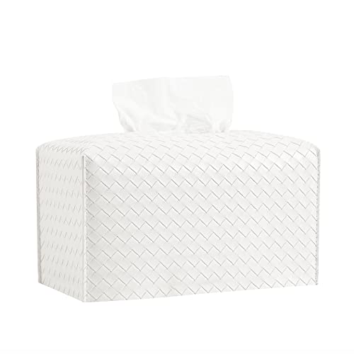 Tissue Box Cover Rectangle Leather Facial Paper Holder, White - color: White, size: rectangle