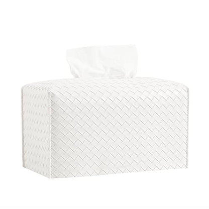 Tissue Box Cover Rectangle Leather Facial Paper Holder, White - color: White, size: rectangle