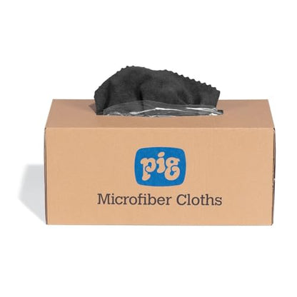 PIG Microfiber Cloths| Durable Low-Lint Microfiber Rags | 50 per box | 16" W x 16" L | Black | PM50827-BK - color: Black