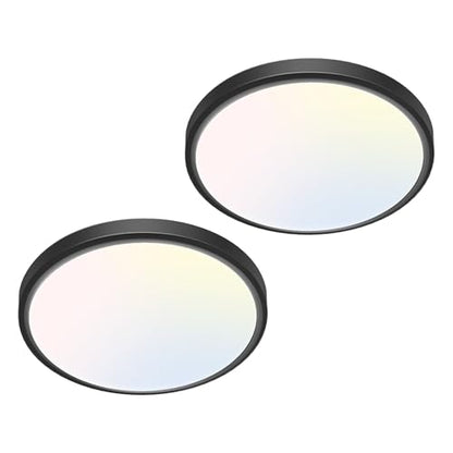 libtit 7 inch Flush Mount LED Ceiling Light Fixture, 3000K-6500K Adjustable, 15W 1500lm Black Satin Round Ceiling Lamp for Bathroom Hallway Kitchen Bedroom, 2 Pack - color: Black, size: 7in-2Pack
