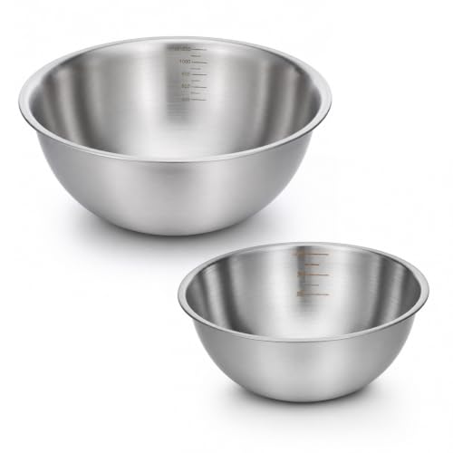 2Pcs Stainless Steel Mixing Bowls 6. 7" 7.8" Metal Bowl, Silver 700/1200ml