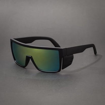 Polarized Safety Sunglasses, UV400 Protection, ANSI Z87.1 Wraparound Protective Eyewear - color: Matte Black Gold Mirror