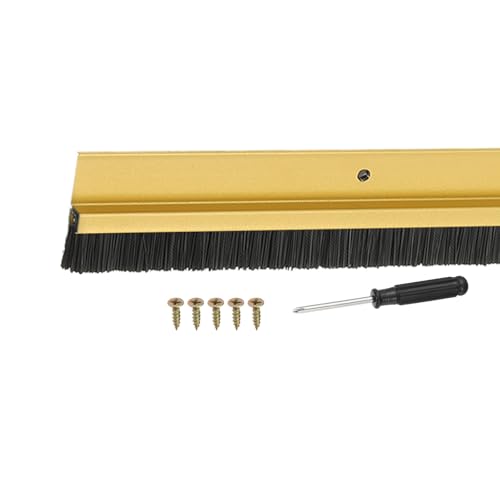Door Sweep Aluminum Alloy Brush Sweeps, 0.6 Inch Black PP Brush 39"L x 1.6"W Fit for Gaps of Door Bottom - H-Shape Holder (Gold) - color: Gold, size: 0.6 Inch