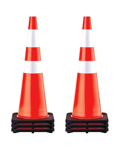 VEVOR Safety Cones, 6 Pack 36" Traffic Cones, PVC Orange Construction Cones with Reflective Collars and Black Weighted Base, for Traffic Control, Driveway Road Parking and School Improvement - size: 36"(6Cones)