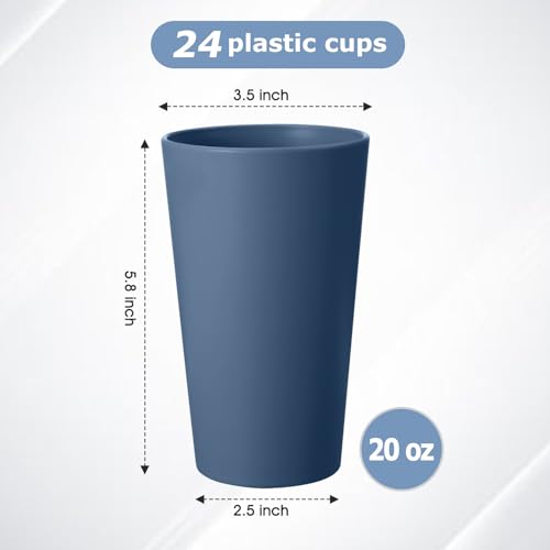 HEYCOME 24 Pcs Unbreakable Plastic Cups Set, 20 oz Reusable Plastic Cups, Stackable Water Tumblers, Drinking Cup for Kitchen, Outdoor, BPA-free, Dishwasher Refrigerator and Microwave Safe, Dark Blue - color: Dark Blue, size: 20 oz