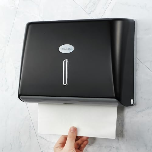 Tioncy 6 Pack Paper Towel Dispenser Wall Mount Commercial with Lock Adhesive No Drilling or Screws Install Plastic Tri Fold, C Fold Paper Hand Towel Holder for Bathroom Restroom Office(Black)