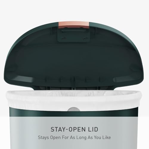 simplehuman Semi-Round Step Can, 50L / 13 Gallon Kitchen Trash Can, Studio Edition, Pet-Proof Slide Lock, 150,000-Step Pedal, Lid Shox® Silent Close, Hunter Green Plastic - color: Hunter