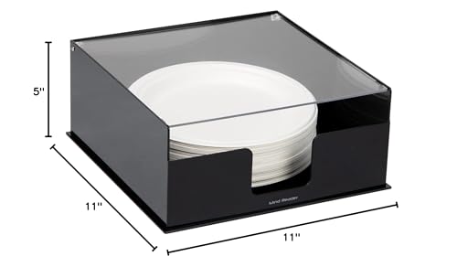 Mind Reader Paper Plate Holder, Covered Dispenser, Dinner Party Essentials, Plate Caddy, Acrylic, 11" L x 11" W x 5" H, Black (Pack of 2) - size: Plate Holder (Pack of 2)