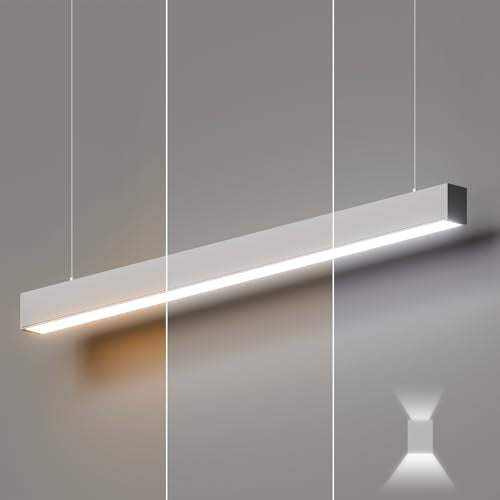 Silver 4FT 1Pack LED Linear Lights 50/45/40/35/30W Up and Down Light, 3000K/4000K/5000K 4 Feet Commercial Linkable Shop Lighting for Office Garage Shop Dining Room bar,0-10V Dimmable - color: Silver, size: 4FT1P