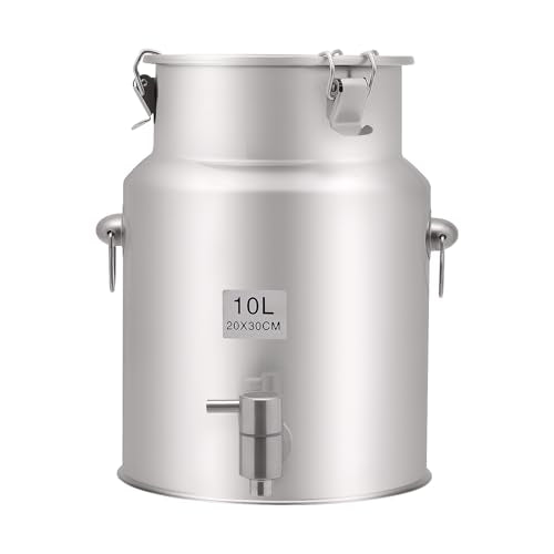 2.64 Gal 304 Stainless Steel Milk Can with Faucet and Sealing Lid,Heavy Duty Milk Bucket Liquid Container Storage,for Milk,Wine, Oil Storage Transport (10L/2.64Gal,w/Faucet) - size: 10L/2.64Gal,w/Faucet