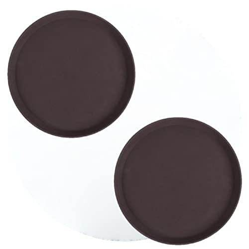 TrueCraftware- 14" Round Rubber Lined Non-Slip Tray Plastic Brown Color Set of 2- Restaurant Serving Tray Rubber Lined Tray Coffee Appetizer Breakfast Perfect for Kitchen Café and Restaurants