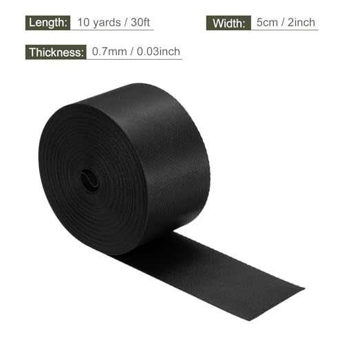 MECCANIXITY Flat Nylon Webbing Strap 2 Inch 10 Yards Black - color: Black, size: 2 Inch x 10 Yards