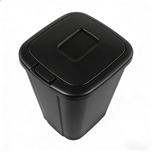 13.3 Gallon Trash Can, Touch Top Push Button Lid, Black Durable Plastic