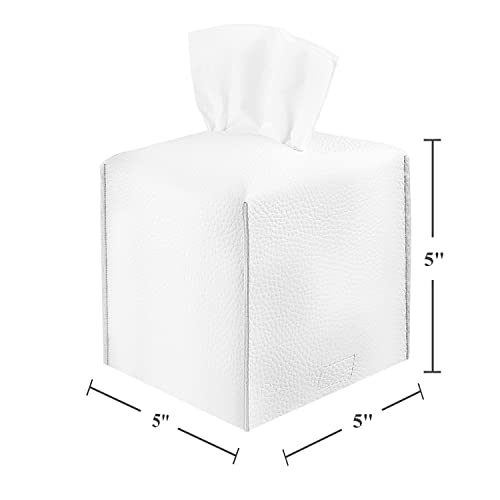 2 Pack 5"x5"x5" Square PU Leather Tissue Box Holders for Home & Office - color: White