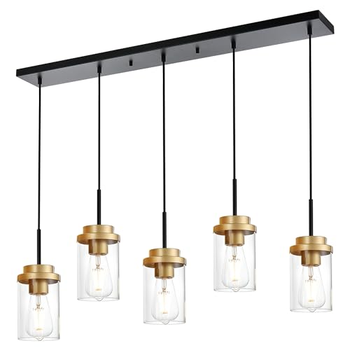 MELUCEE 5-Lights Adjustable Hanging Pendant Light Fixtures 37 Inches Black - color: Black Brass, size: 5 Lights-1 Pack Linear