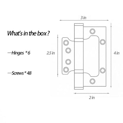 VOLUKA 6 Pack Non-Mortise Door Hinges - Easy to Install, 4" × 3" Stainless Steel Door Hinges - Smooth Movement and Heavy Duty, Black - color: Black
