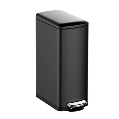8 gal Slim Stainless Steel Trash Can Soft-Close Lid Removable Bucket, Black - color: Black
