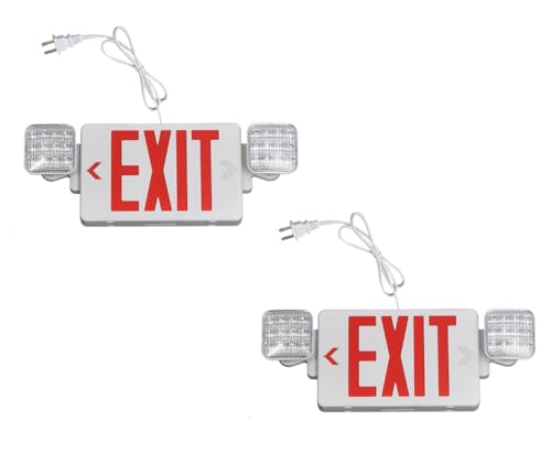 TANLUX Red Exit Sign with Emergency Lights, 1.0 Meter Plug in Exit Sign with Battery Backup Lights for Business, Commerical Emergency Lighting Combo, UL Listed, AC 120V, Double Face, 2 Pack - color: White Red Exit Sign With Emergency Lights, size: 2 Pack